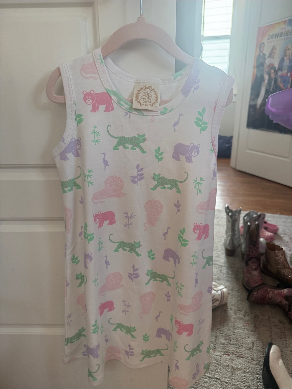 Kids Sleeveless Animal Print Dress Top - Pastel Multi